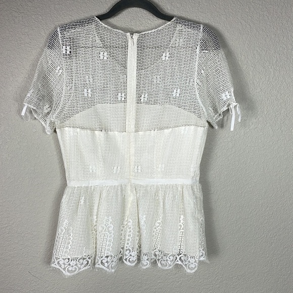 Luba by Hannah Payne Mesh Lace Peplum Babydoll Top Blouse Feminine Bridal White - Picture 6 of 13